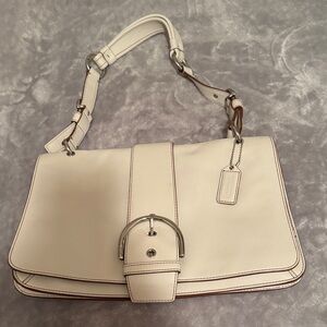 Coach Cream Shoulder Bag with Silver Accents